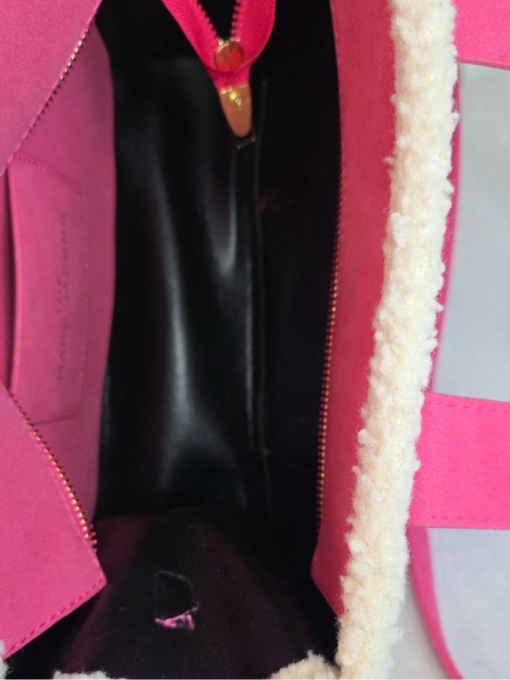 Marc Jacobs Pink Shearling Tote Bag Crossbody Faux Fur Medium - Picture 6 of 9